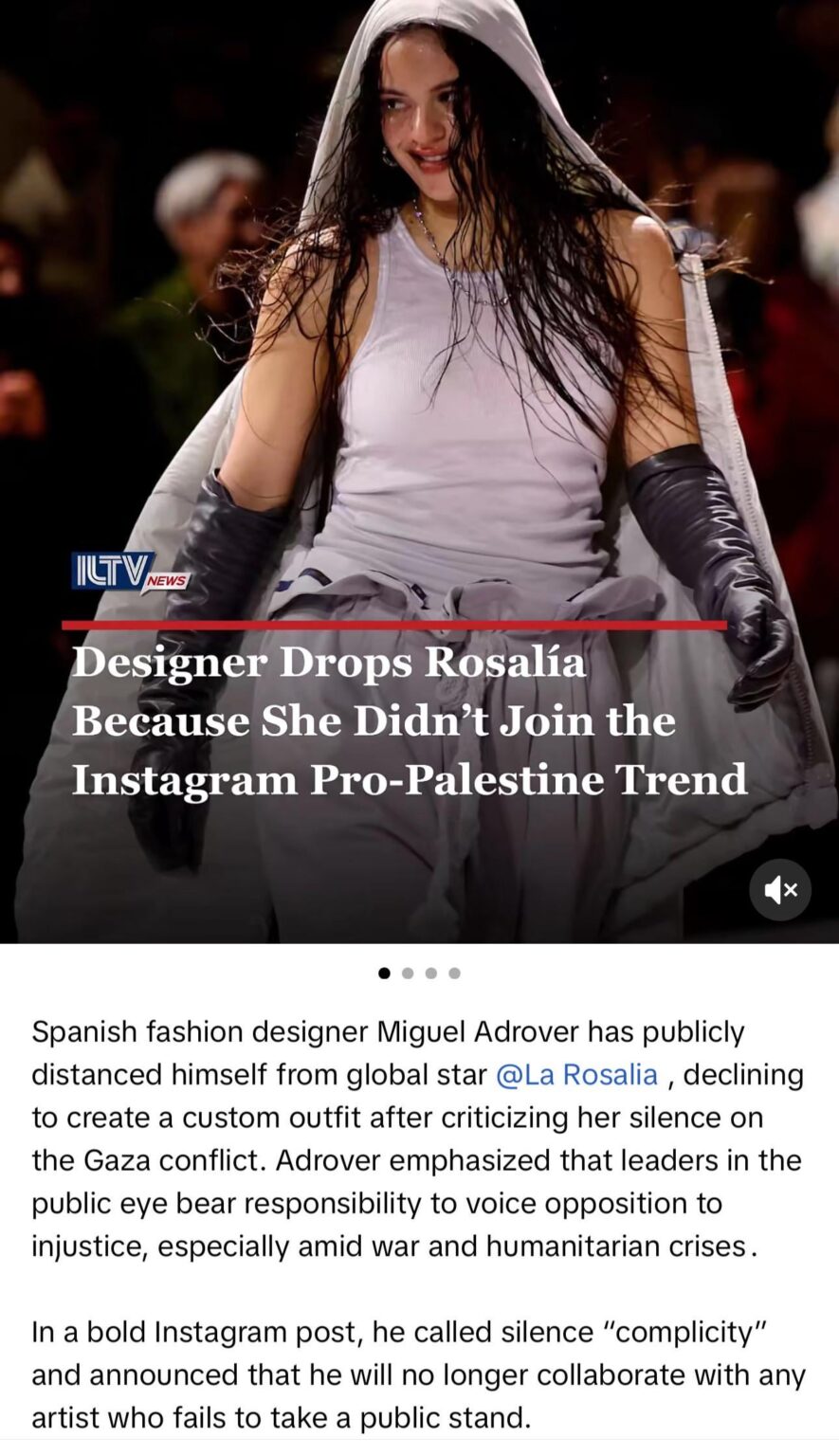 Rosalia dropped by Spanish designer due to her silence on Gaza
