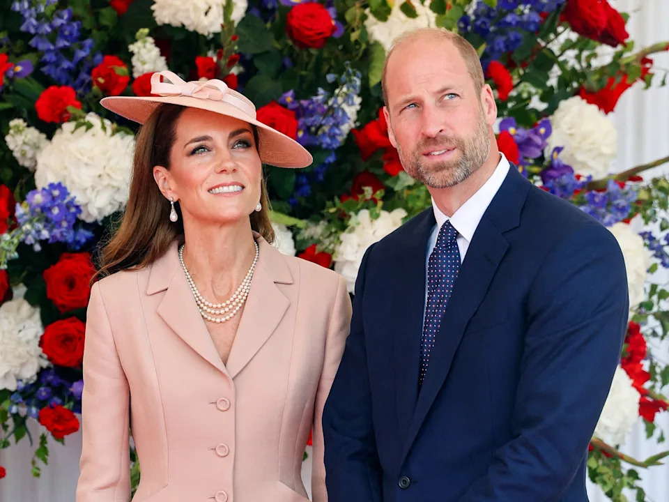 Dominique Jacovides/Pool/AFP via Getty Images - PHOTO: Britain's Catherine, Princess of Wales and Britain's Prince William, Prince of Wales attend a ceremonial welcome for France's President and his wife at Windsor Castle, in Windsor, Britian, July 8, 2025.