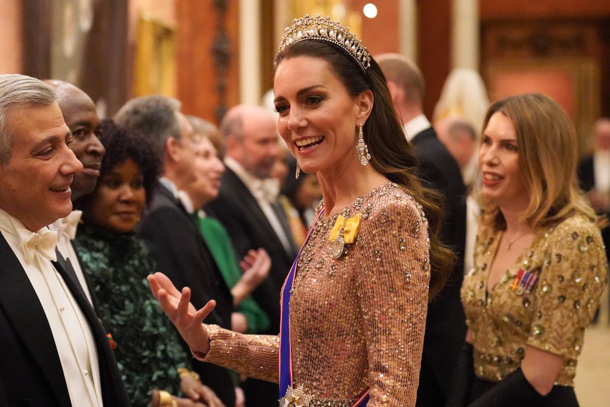 Catherine, Princess of Wales at an evening reception for members of the Diplomatic Corps at Buckingham Palace on December 5, 2023 in London, England.