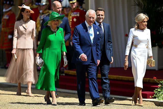 DYLAN MARTINEZ/POOL/AFP via Getty Kate Middleton, Queen Camilla, Prince William, King Charles, President Emmanuel Macron and Brigitte Macron during a ceremonial welcome at Windsor Castle on July 8, 2025.