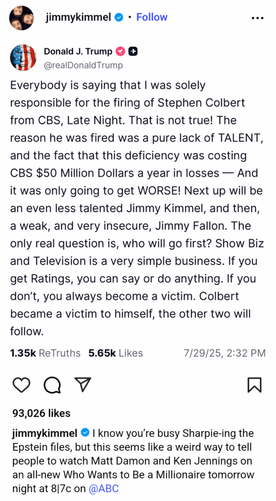 Jimmy Kimmel claps back at Trump