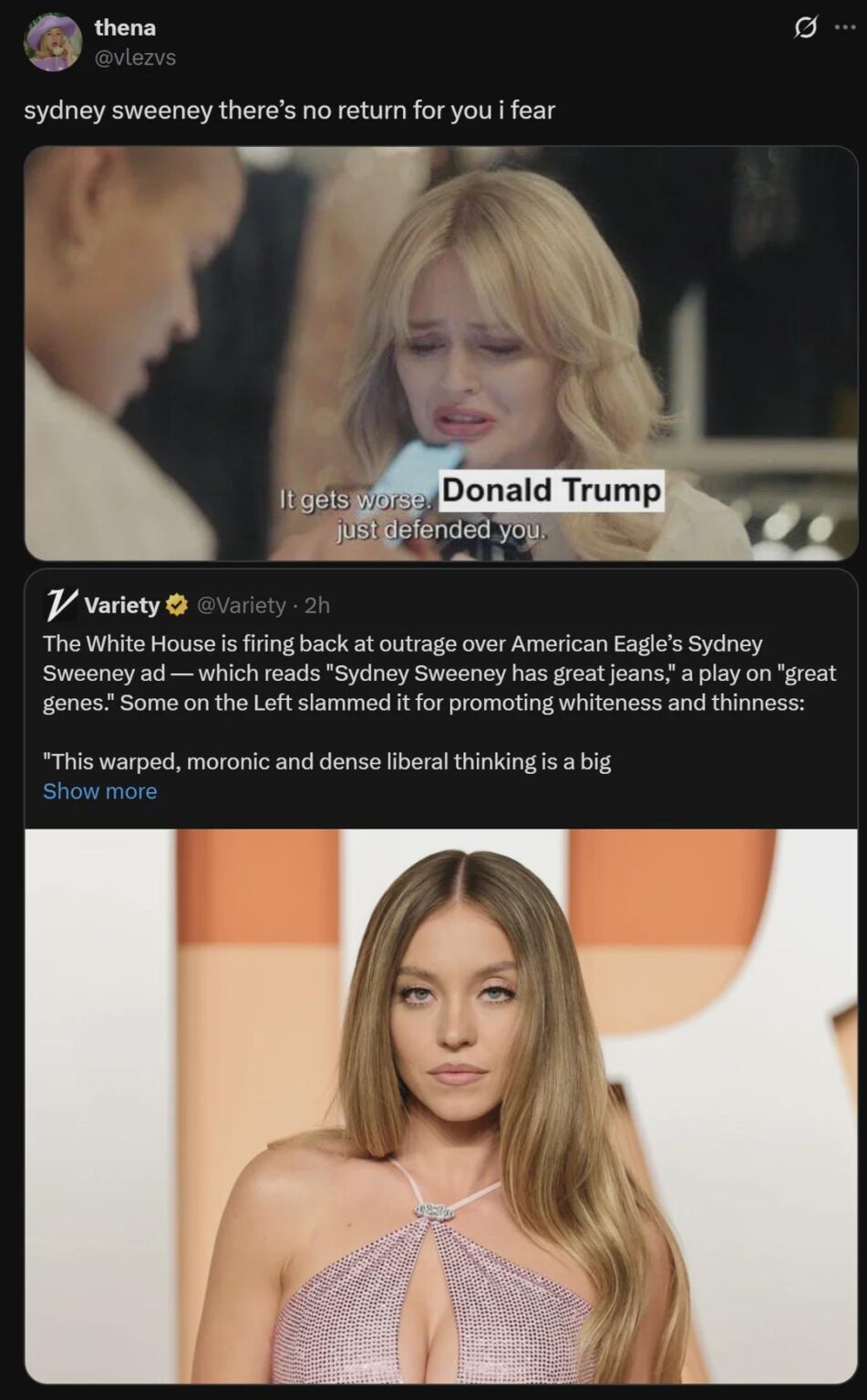 Now that The White House has solved minor issues like free healthcare, they can focus on important matters like defending Sydney Sweeney's American Eagle commercial