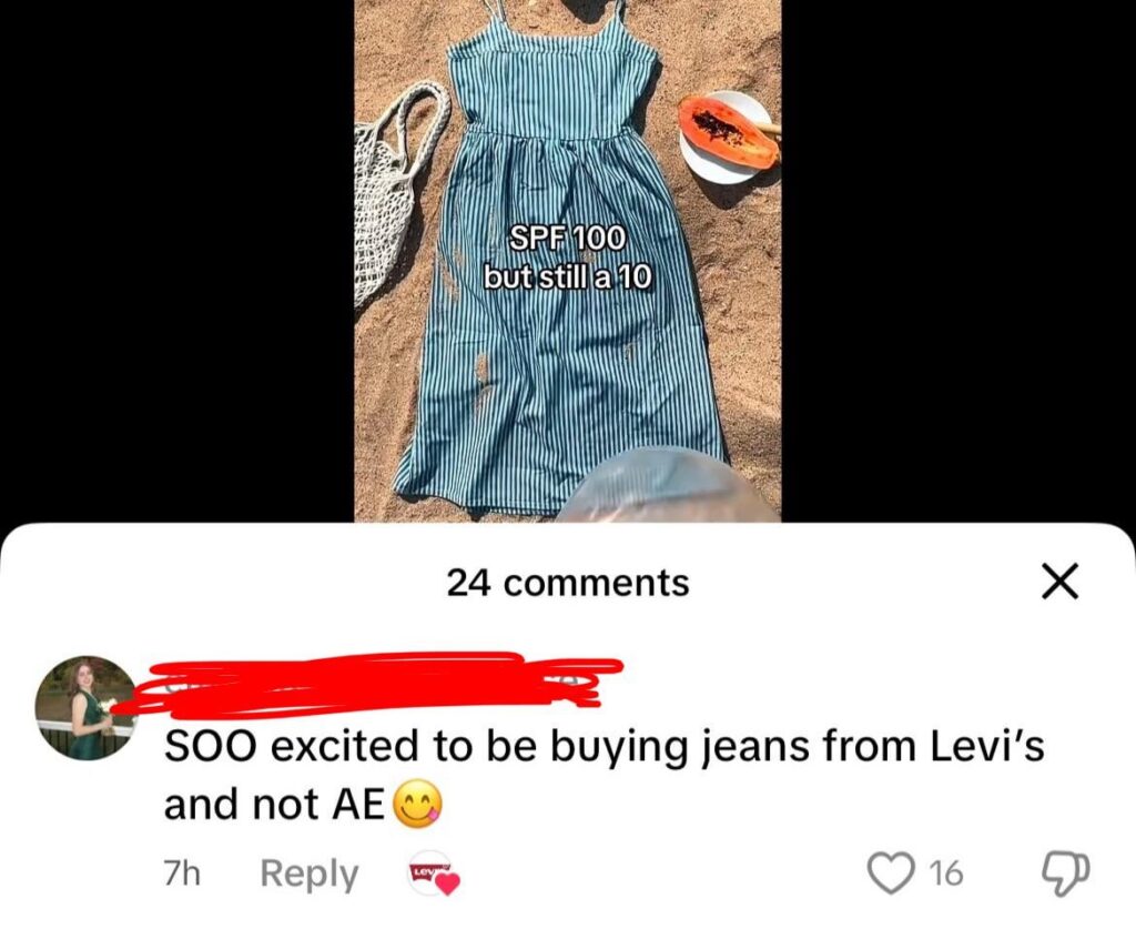 Levi’s TikTok account likes comment shading American Eagle