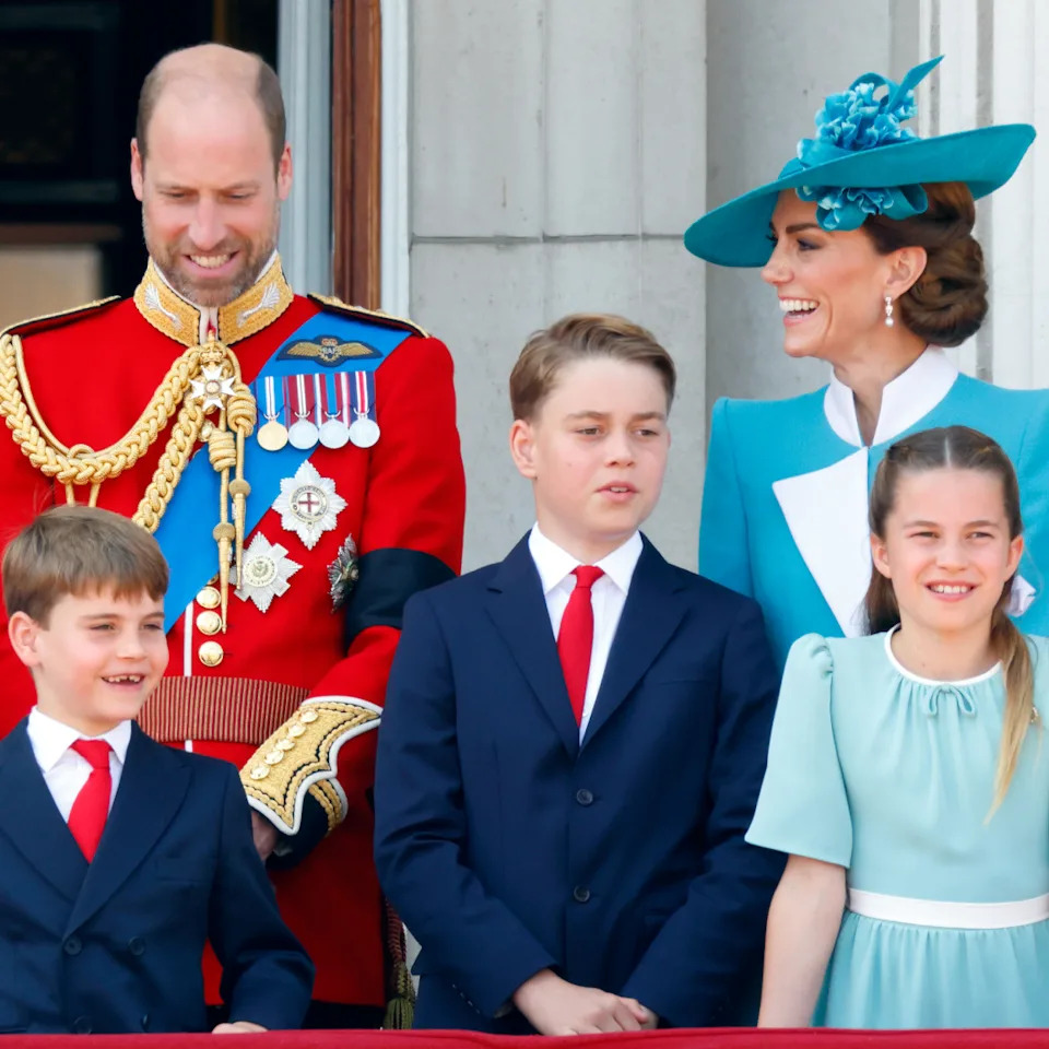 Prince William and Kate Middleton laugh at Trooping the Colour on June 14, 2025, as their children, Prince Louis, Prince George, and Princess Charlotte appear on the Buckingham Palace balcony.