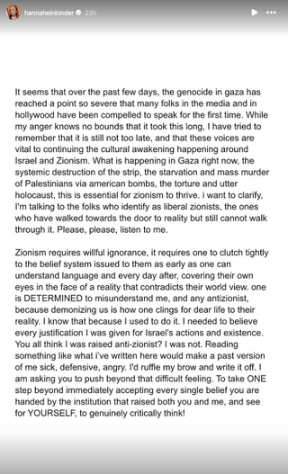 Hannah Einbinder speaks about her past ignorance and defensiveness of Israel and urges Zionists to learn and face the truth
