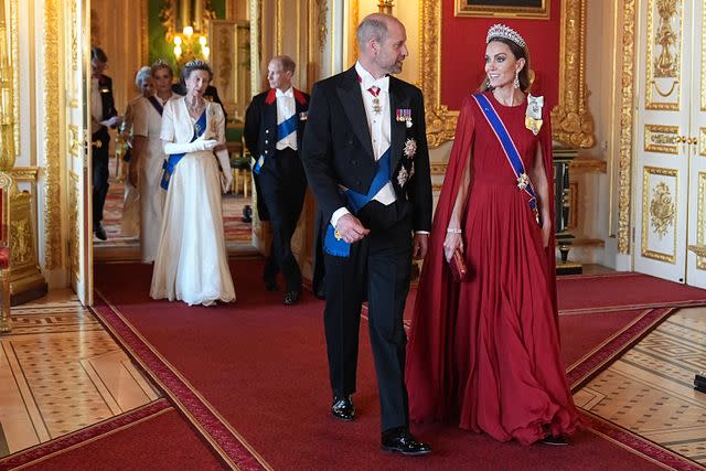 Aaron Chown - Pool/Getty Princess Anne, Prince Edward, Prince William and Kate Middleton arrive for the state banquet celebrating France on July 8, 2025 at Windsor Castle.