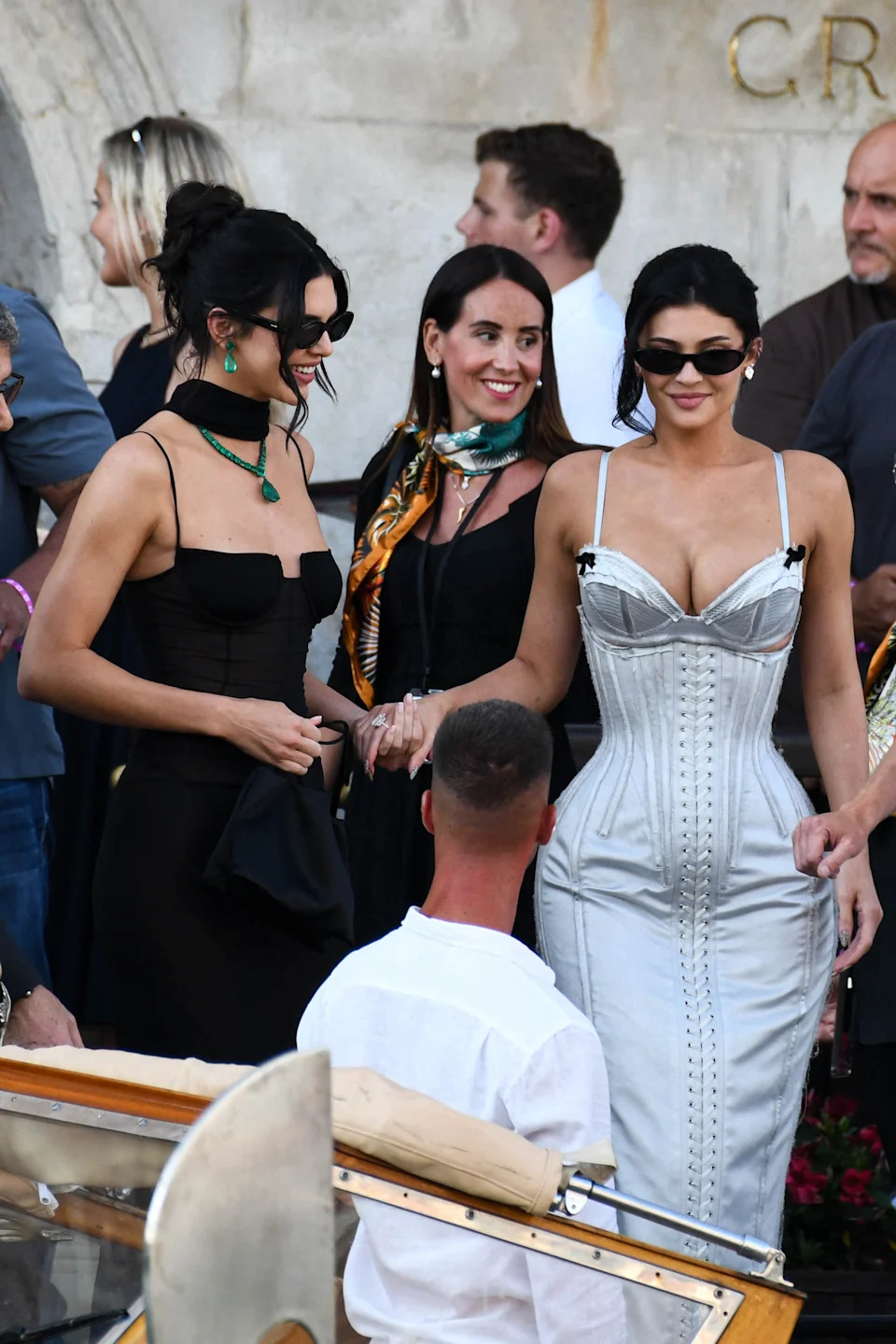 Meanwhile, Kendall rocked a black dress and scarf and a whopping 250 carats of Lorraine Schwartz Colombian Emeralds. Florian Poitout/AbacaPress / SplashNews.com