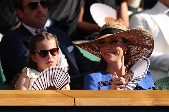 Princess Catherine in her LK Bennett hat alongside Princess Charlotte at the Wimbledon men’s singles final.