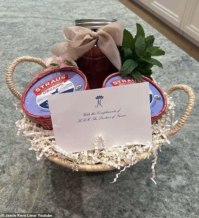 The gift basket was sent to Meghan Markle's friend, CEO of IT Cosmetics Jamie Kern Lima, when she had in-laws staying and the Duchess wanted to help out