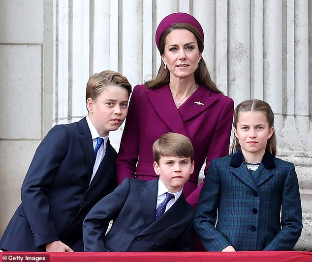George with his mother and two siblings, Louis and Charlotte, during the celebrations for the 80th anniversary of VE day