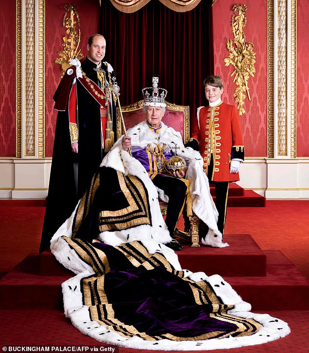 King Charles III with his son Prince William and his grandson Prince George during the coronation