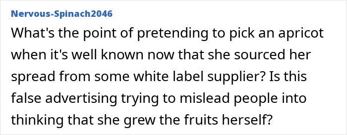 User comment questioning the authenticity of Meghan Markle’s fruit-picking photo amid accusations of false advertising. User comment questioning the authenticity of Meghan Markle’s fruit-picking photo amid accusations of false advertising.