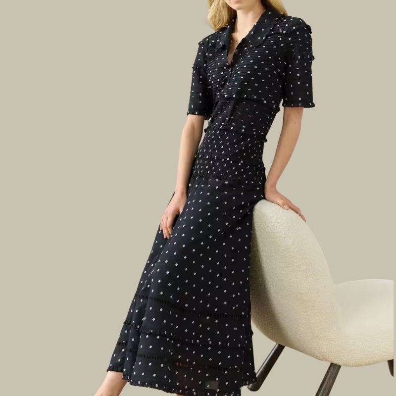Cotton Dobby Shirt Dress on model