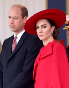 LONDON, ENGLAND - NOVEMBER 21: Prince William, Prince of Wales and Catherine, Princess of Wales attend a ceremonial welcome for The President and the First Lady of the Republic of Korea at Horse Guards Parade on November 21, 2023 in London, England. King Charles is hosting Korean President Yoon Suk Yeol and his wife Kim Keon Hee on a state visit from November 21-23. It is the second incoming state visit hosted by the King during his reign. (Photo by Chris Jackson/Getty Images)