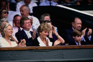 Katharine, Duchess of Kent, Princess Diana, Princess of Wales (1961 - 1997) and Prince William look on and applaud from the Royal Box during the Women's Singles Final Match match between Conchita Martínez and Martina Navratilova on 2nd July 1994 at the Wimbledon Lawn Tennis Championship at the All England Lawn Tennis and Croquet Club in Wimbledon, London, England.  (Photo by Bob Martin/Allsport/Getty Images)