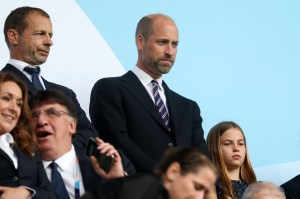 Aleksander Ceferin, President of UEFA, Prince William, Prince of Wales, and Princess Charlotte of Wales are seen in attendance prior to the UEFA Women's EURO 2025 Final match between England and Spain at St. Jakob-Park on July 27, 2025 in Basel, Switzerland. (Photo by Alexander Hassenstein/Getty Images)