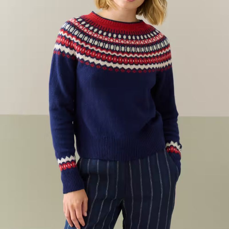 Supersoft Lambswool Fair Isle Yoke Jumper on model