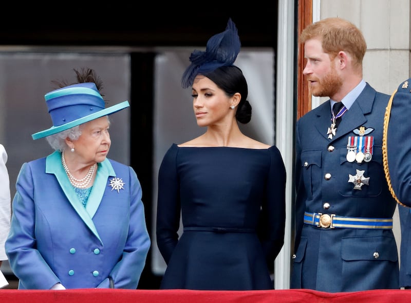 WINDSOR, UNITED KINGDOM - MAY 19: Queen Elizabeth II looks on during  the wedding of Prince Harry to Meghan Markle on May 19, 2018 in Windsor, England. (Photo by  Jonathan Brady - WPA Pool/Getty Images)