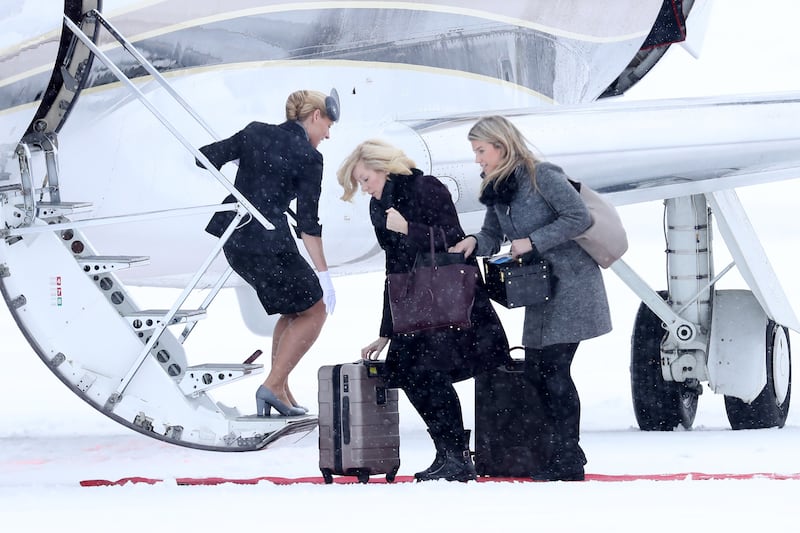 Natasha Archer, on the right, at Oslo  airport on a royal visit in 2018