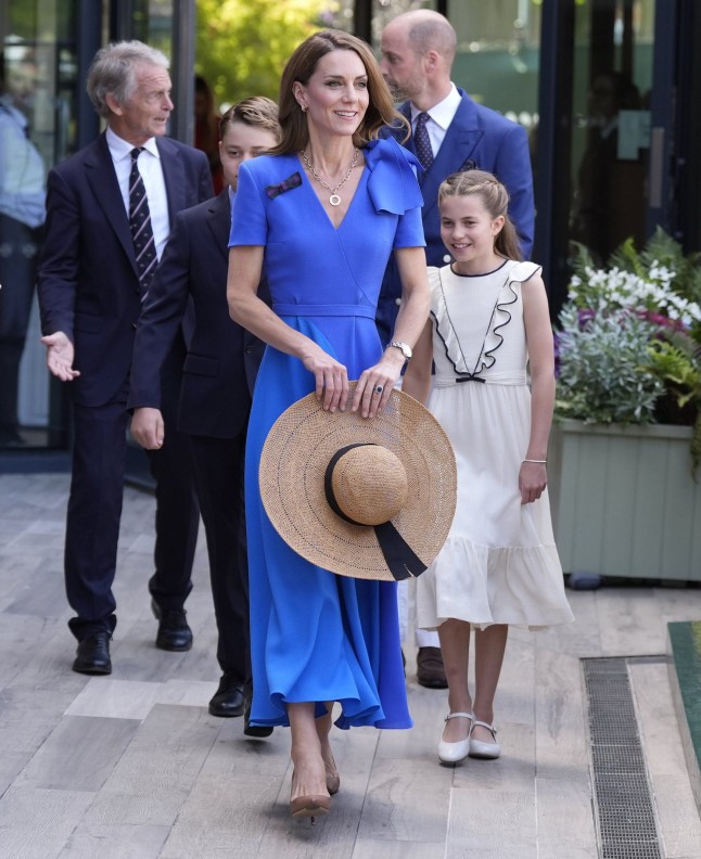 The Princess of Wales, Prince George, Princess Charlotte and the Prince of Wales arrive on day fourteen of the 2025 Wimbledon Championships at the All England Lawn Tennis and Croquet Club, London. Picture date: Sunday July 13, 2025. PA Photo. Photo credit should read: Andrew Matthews/PA Wire. RESTRICTIONS: Editorial use only. No commercial use without prior written consent of the AELTC. Still image use only - no moving images to emulate broadcast. No superimposing or removal of sponsor/ad logos.