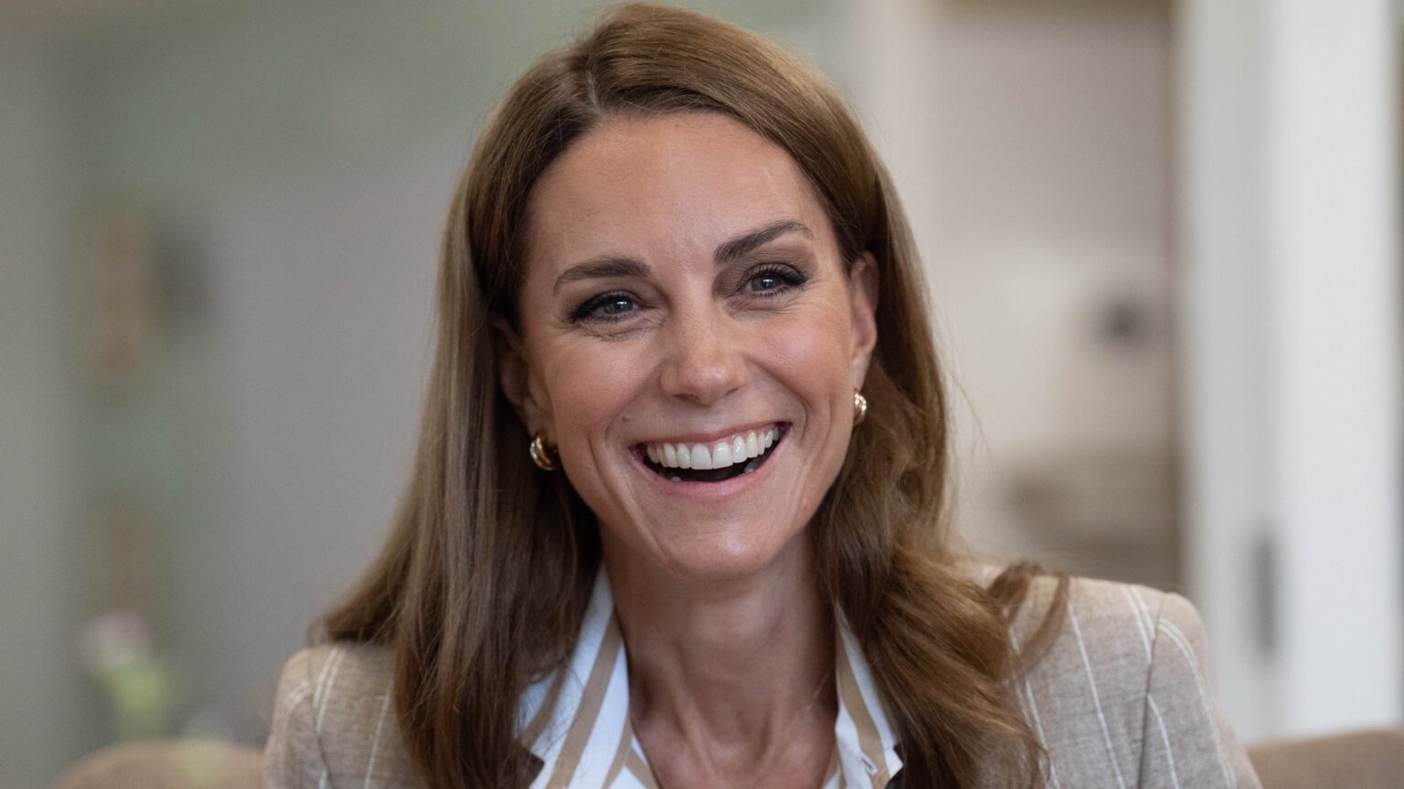 Catherine, Princess of Wales smiles during a visit to the RHS's Wellbeing Garden at Colchester Hospital on July 2, 2025