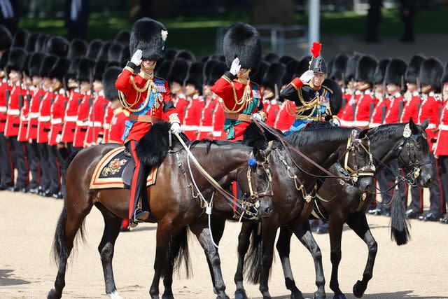John Phillips/Getty Prince William (left) and Princess Anne (right) horseback ride at Trooping the Colour on June 14, 2025.