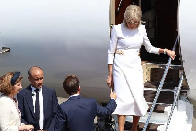 Geoff Pugh/WPA Pool/Shutterstock Emmanuel Macron and wife Brigitte deplane to begin their official state visit to the U.K. on July 8, 2025