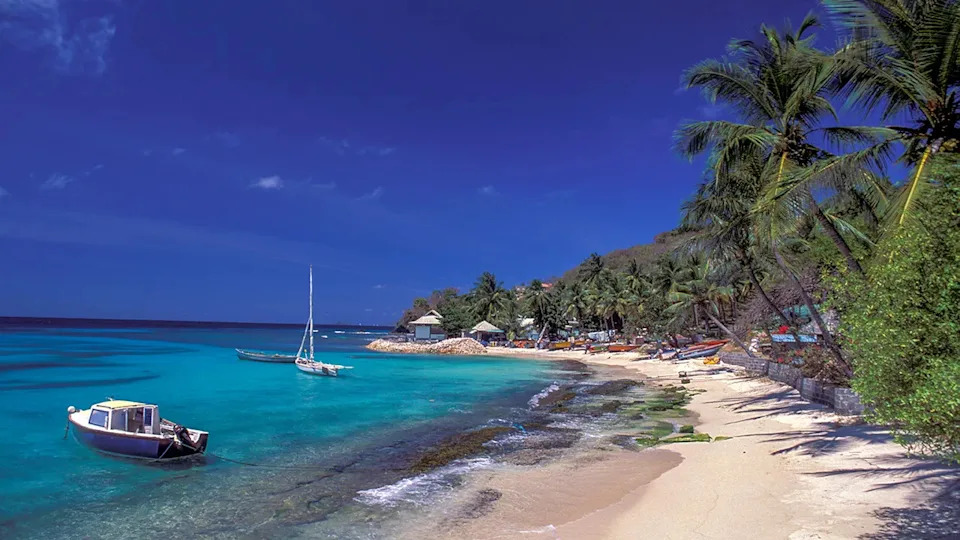 An aerial view of Mustique
