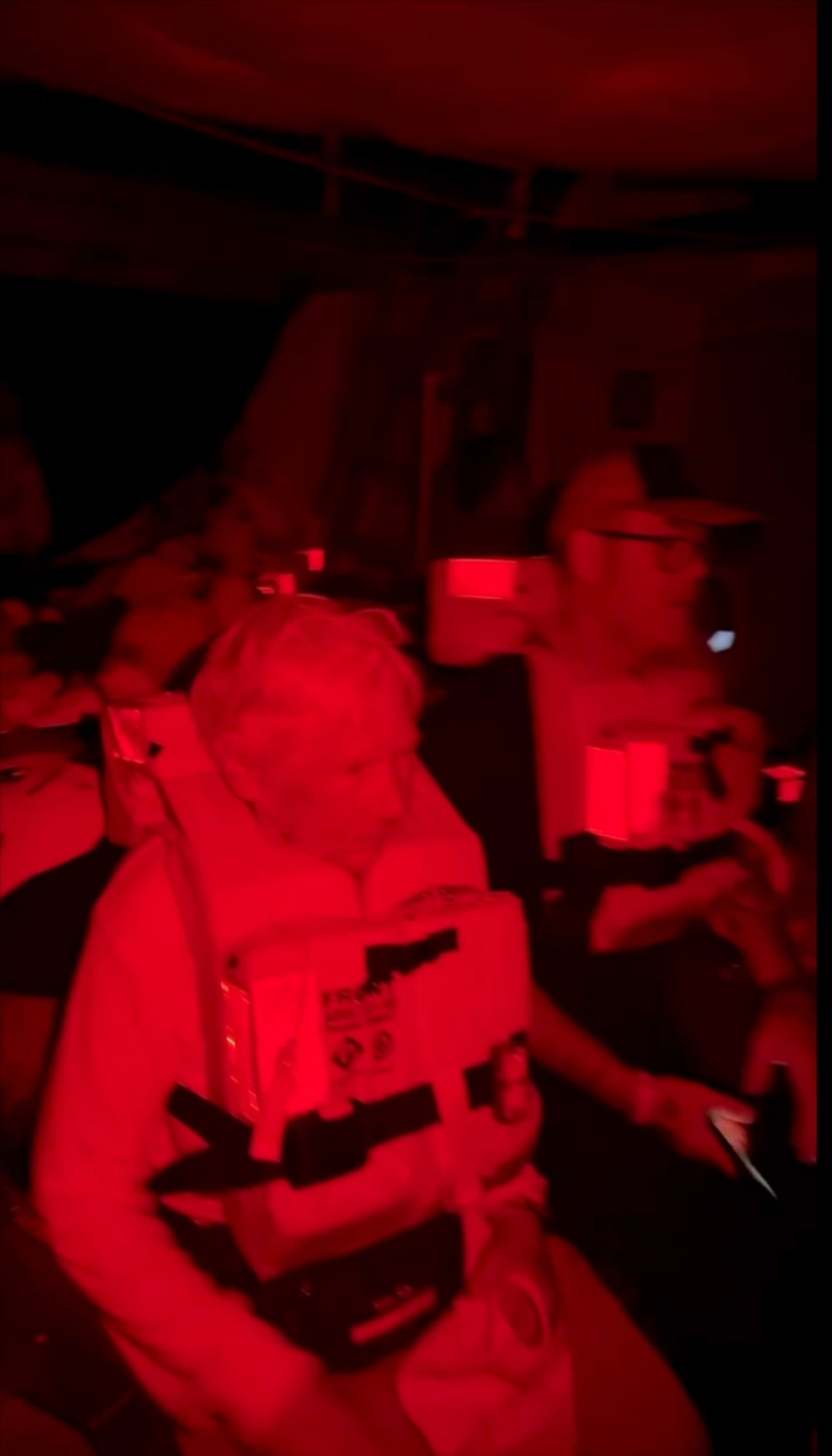 Passengers of the Handala Freedom Flotilla chant to keep spirits up, several miles away from Egyptian waters.