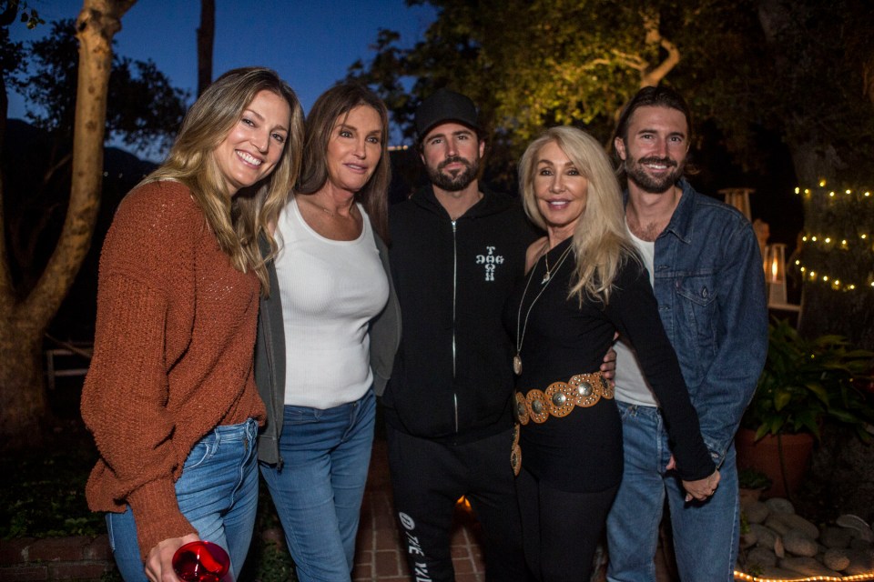 Group photo of Cassandra Marino, Caitlyn Jenner, Brody Jenner, Linda Thompson, and Brandon Jenner at Brandon Jenner's party.