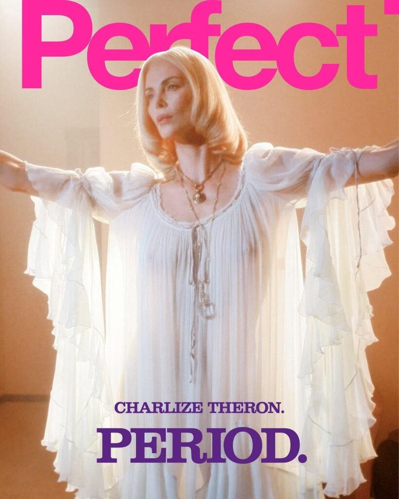 Charlize Theron covers the latest issue of Perfect Magazine; photographed by Petra Collins & styled by Katie Grand.
