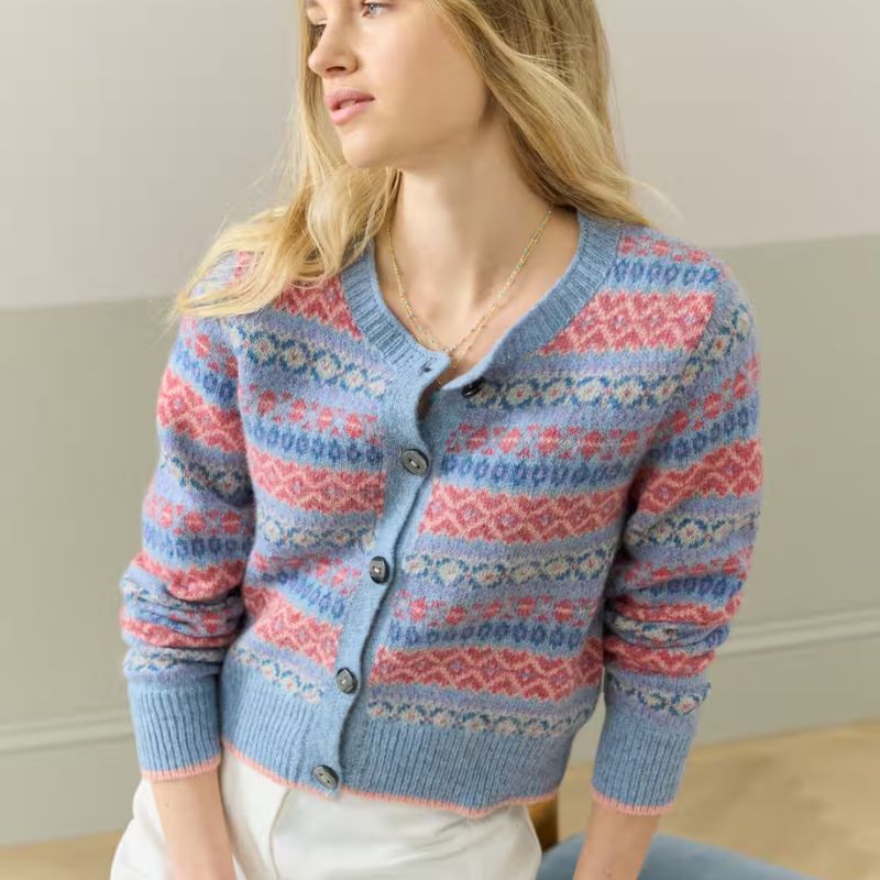 Wool Fair Isle Cardigan on model
