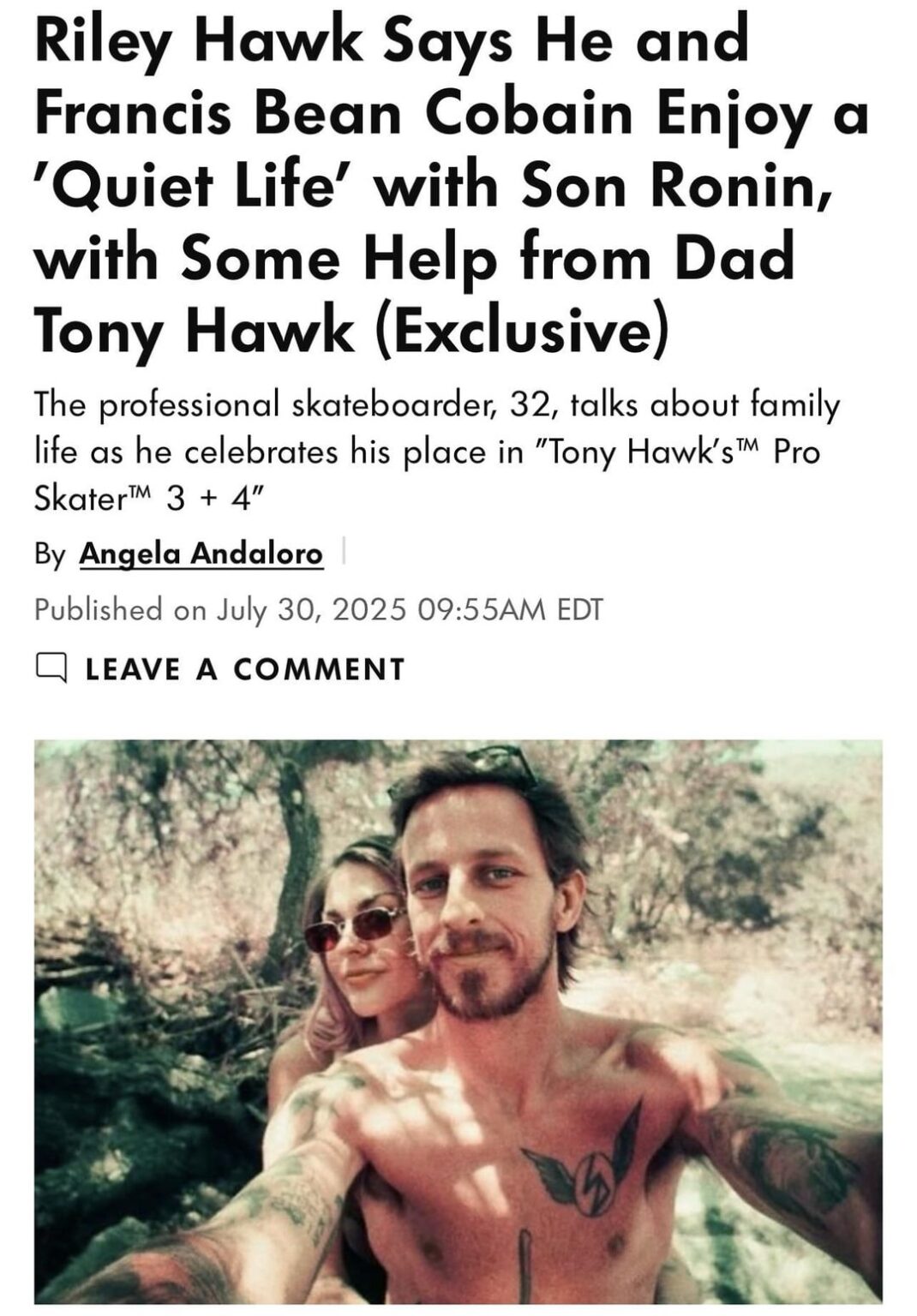 Riley Hawk Says He and Francis Bean Cobain Enjoy a 'Quiet Life' with Son Ronin, with Some Help from Dad Tony Hawk