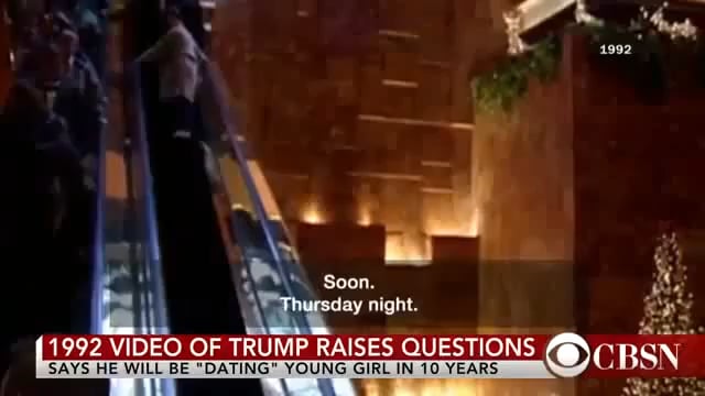 Clip from 1992 of Trump telling a young girl at Trump Tower that he's going to "date her in 10 years" and her being audibly disgusted in response