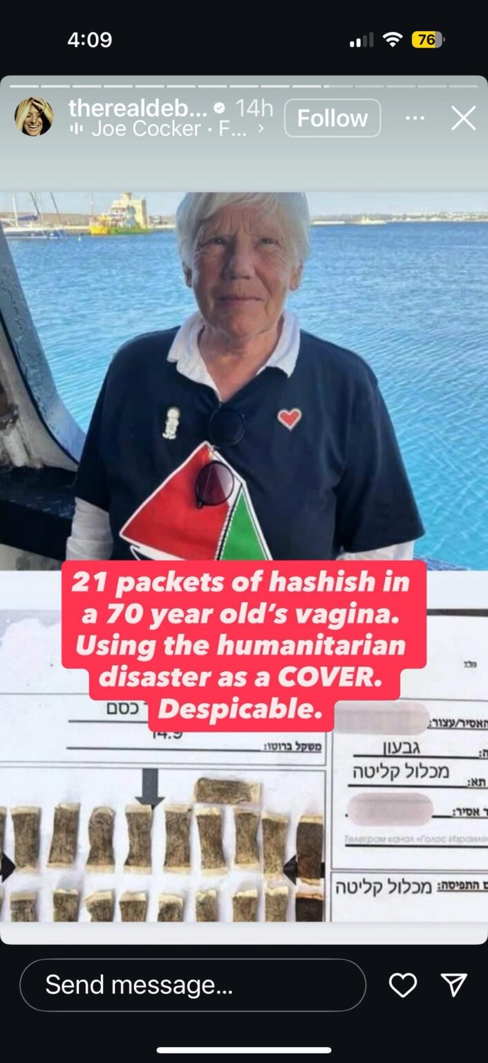 Debra Messing’s latest on one of the abducted flotilla passengers…sure is something.