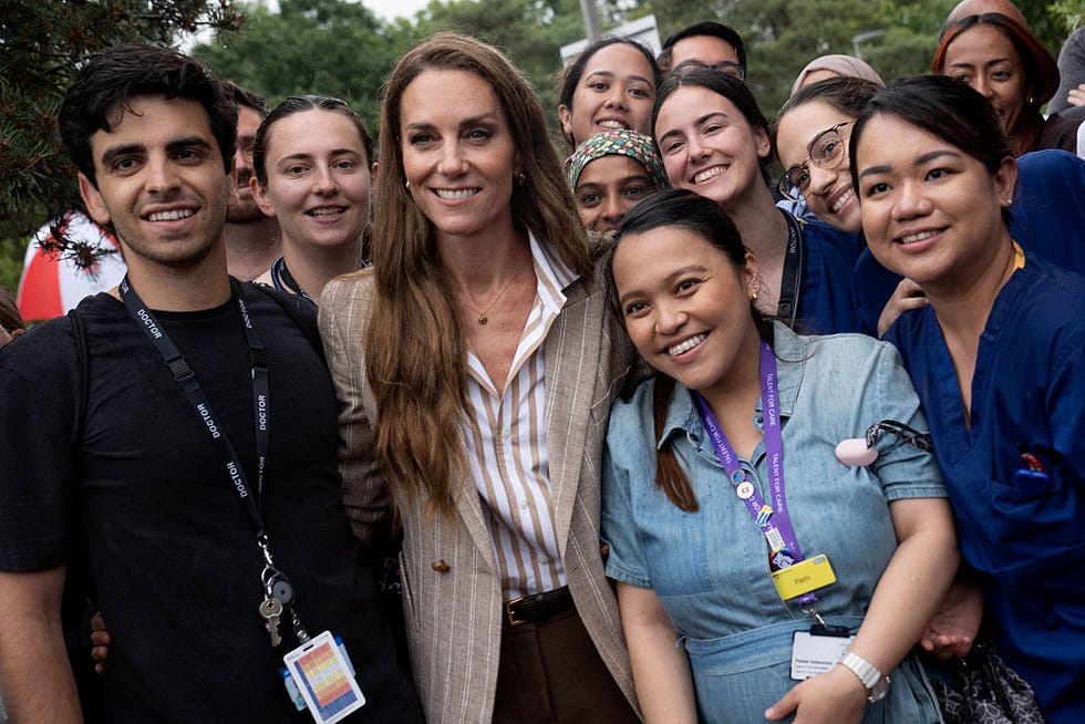 britains catherine, princess of wales meets hospital staff during a visit to the rhs wellbeing garden at colchester hospital in essex, southeast england on july 2, 2025. (photo by stefan rousseau / pool / afp) (photo by stefan rousseau/pool/afp via getty images) 