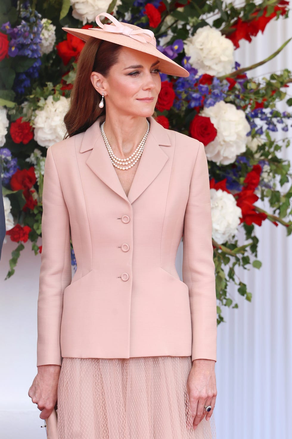 State Visit By The President Of The French Republic - Day One windsor, england july 08: catherine, princess of wales awaits the arrival of president emmanuel macron and mrs brigitte macron on july 08, 2025 in windsor, england. president emmanuel macron and mrs brigitte macron visit the uk in the first visit state visit made by france in 17 years. they are staying at windsor castle, hosted by king charles iii and queen camilla, and a banquet will be held there in their honour. the macrons will visit imperial college, and the president will address parliament during his stay. (photo by chris jackson/getty images)
