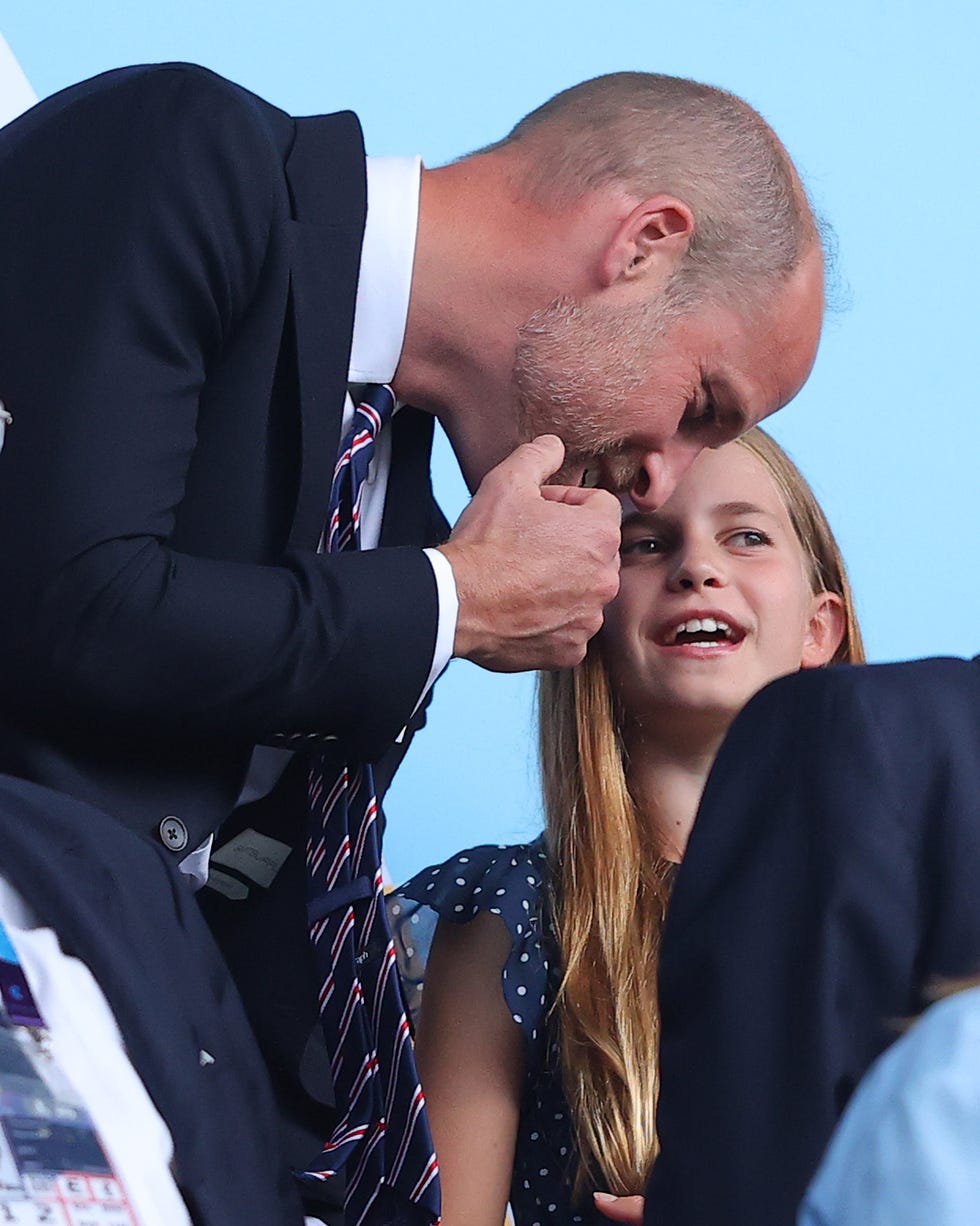 basel, switzerland july 27: prince william, prince of wales talks with princess charlotte prior to the uefa womens euro 2025 final match between england and spain at st. jakob park on july 27, 2025 in basel, switzerland. (photo by james gill danehouse/getty images)