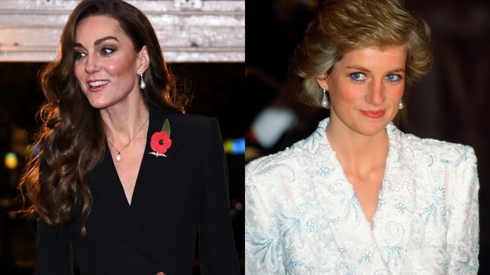 Kate Middleton Nods to Princess Diana at the Festival of Remembrance 2024 Kate middleton princess Diana Collingwood pearl drop earrings.
