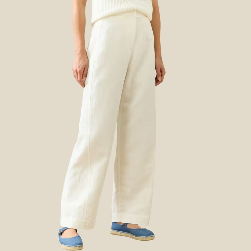 Cotton Linen High Waisted Trousers on model