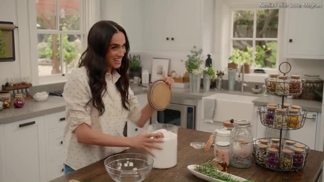 Meghan Markle making bath salts in a kitchen.