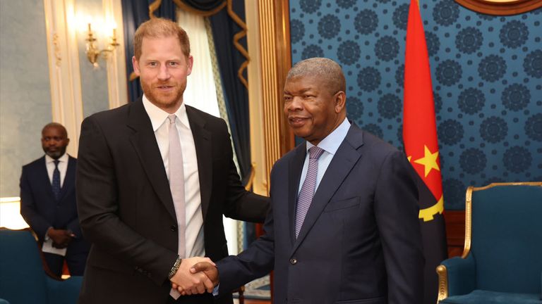 Prince Harry pictured in Angola on 15/07/2025 to meet the country's President Joao Lourenco to discuss demining efforts by The HALO Trust