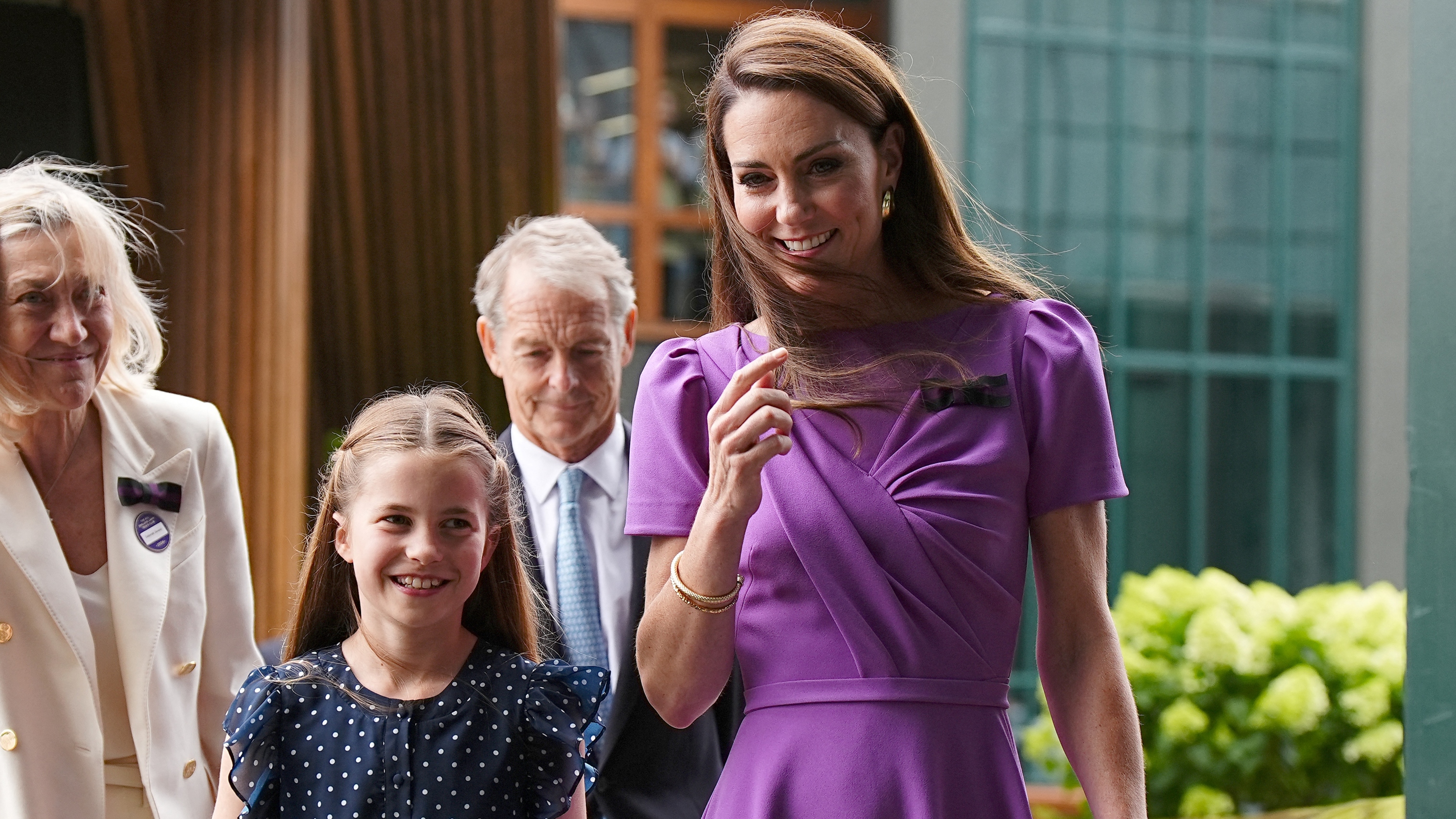 Catherine, Princess of Wales, and her daughter Princess Charlotte arrive to attend the men's singles final at Wimbledon 2024