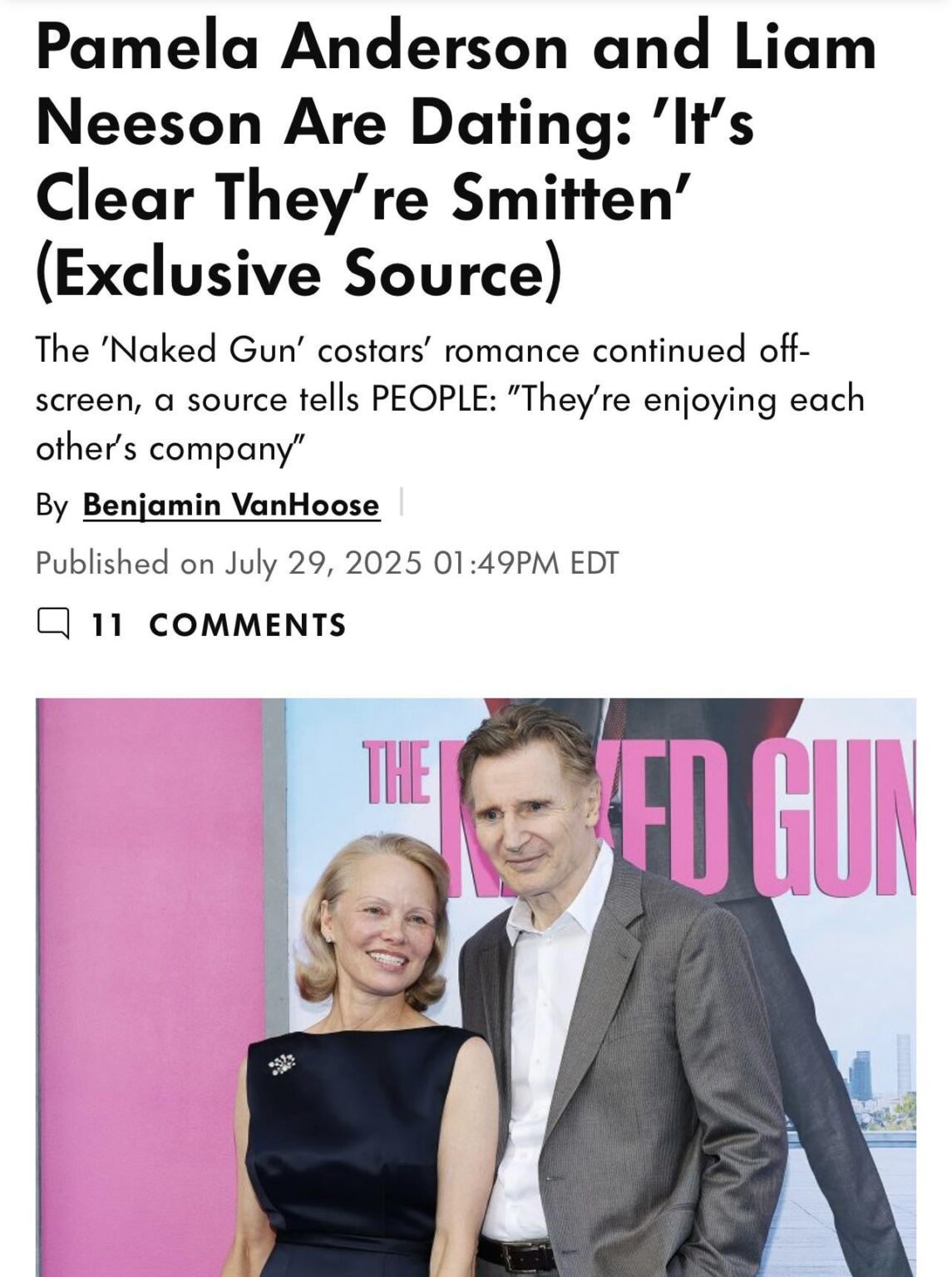 People is reporting that Pamela Anderson and Liam Neeson Are Dating