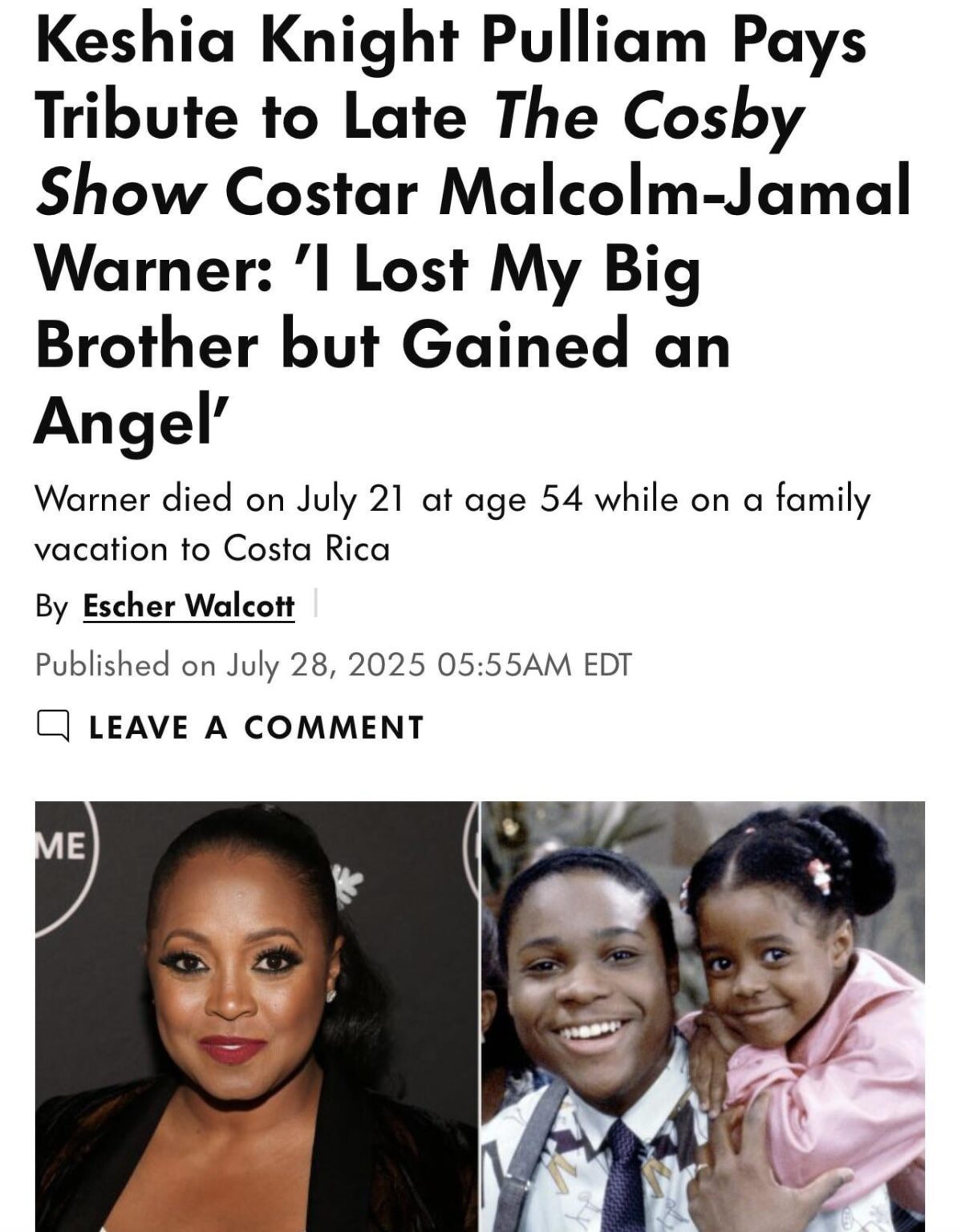 Keshia Knight Pulliam Pays Tribute to Late The Cosby Show Costar Malcolm-Jamal Warner: 'I Lost My Big Brother but Gained an Angel'