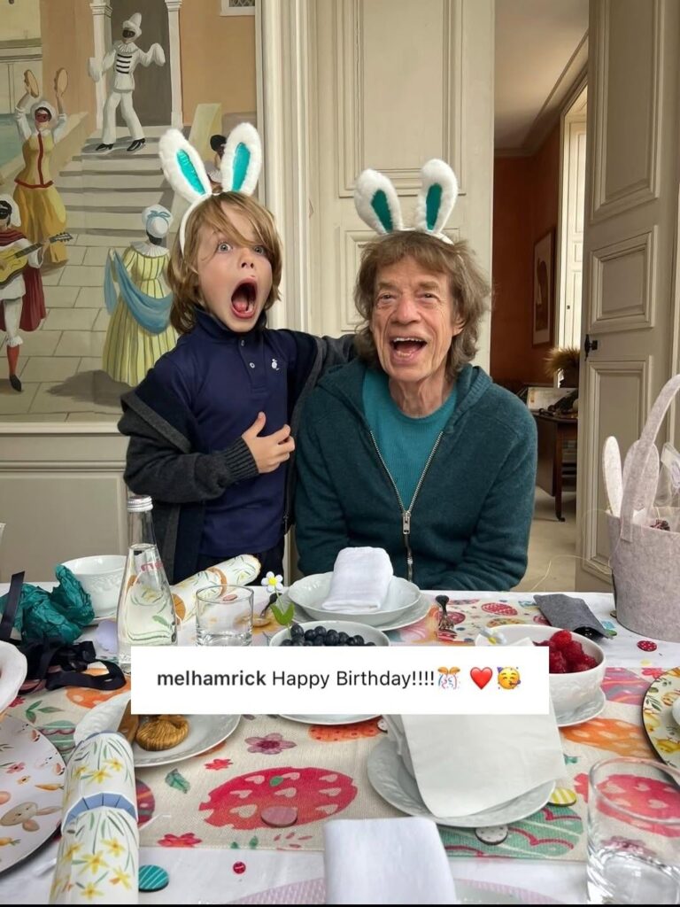 Mick Jagger's 38-year-old fiancée Melanie Hamrick celebrates his 82nd birthday in a new IG post, including a picture of him & their 8-year-old son Deveraux.
