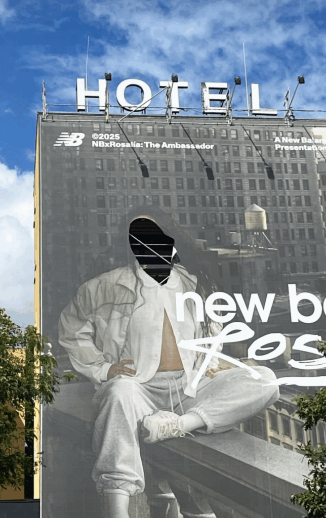 Rosalia's face has been cut from a New Balance Ad in Berlin.