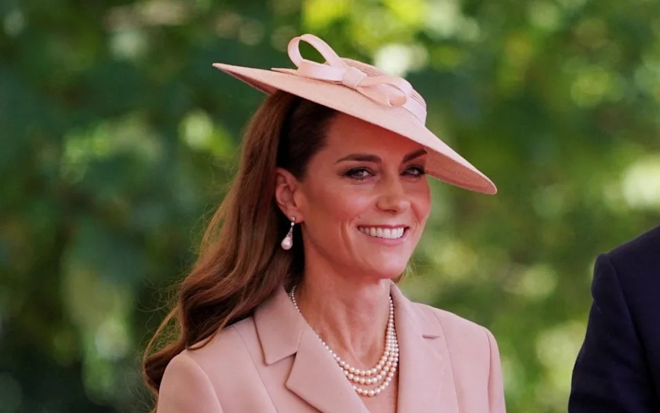Princess of Wales welcoming Emmanuel Macron and his wife Brigitte to Windsor Castle on July 8 2025