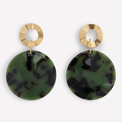 Resin Disc Earrings Olive Green