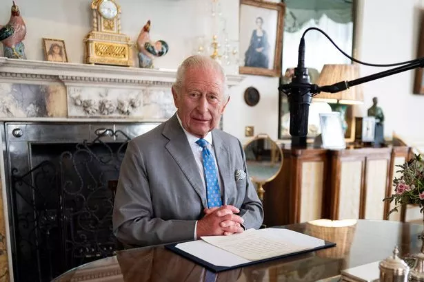 King Charles records his message in the Morning Room of Clarence House